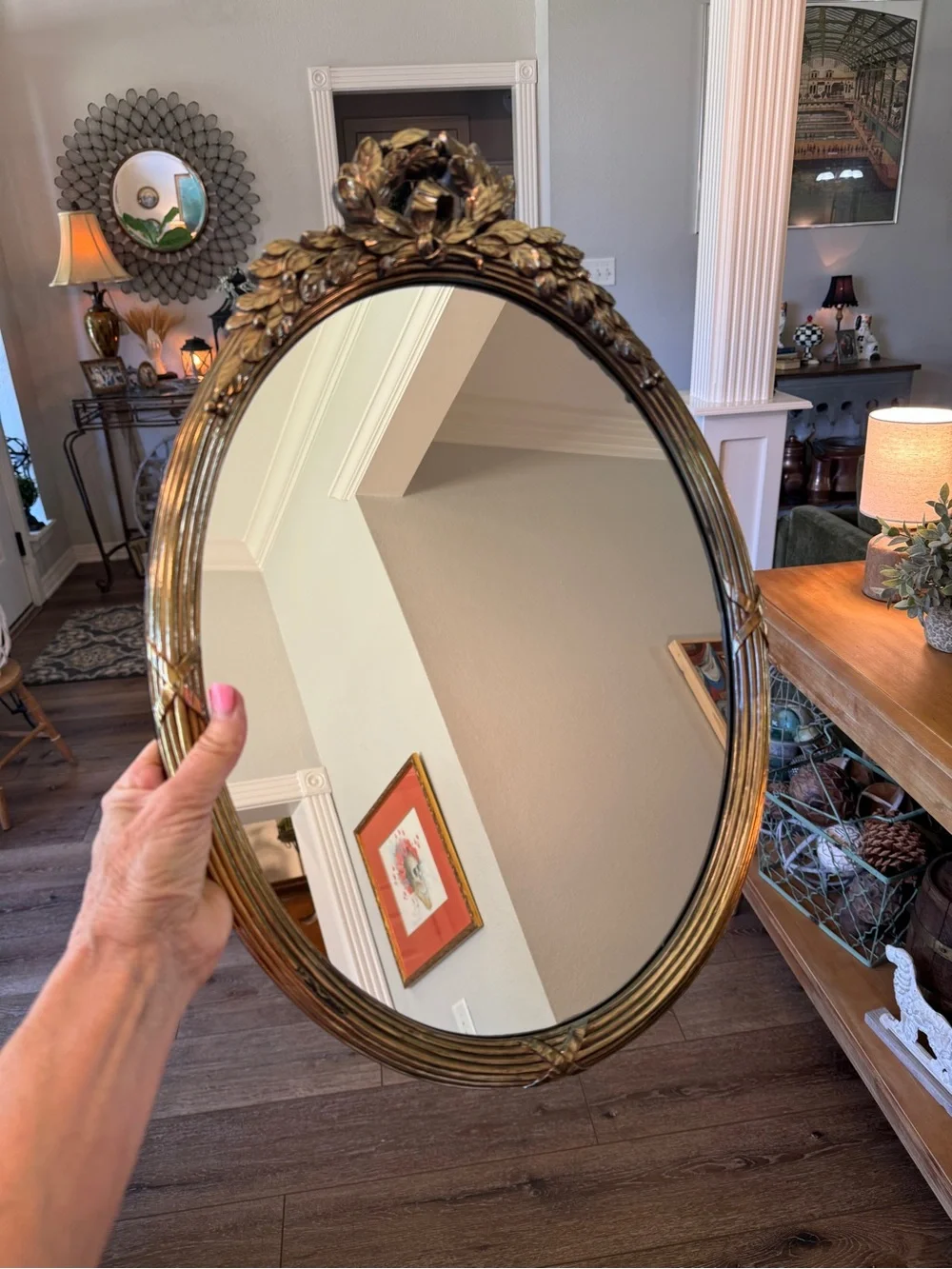 Vintage Ornate Gold Oval Wall Mirror Large